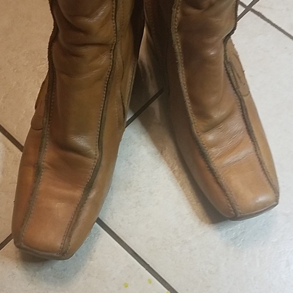 3/$25🔥Vtg 🚫 Caramel Leather Wrap Wedge Bootie - Picture 3 of 8